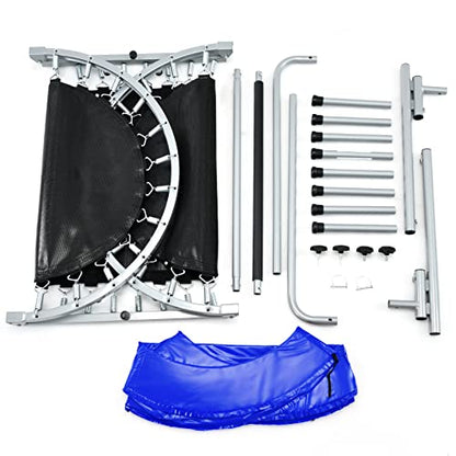 Giantex Mini Trampoline, 2 Persons Foldable Fitness Trampoline w/ 5 Levels Height Adjustable Handle, Max Load 330LBS, Indoor Oval Rebounder Exercise Trampoline for Adult, Kid, Enjoy Parent-child Time - color: Blue