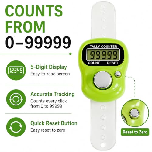 5 Digit LED Digital Row Counter, Handheld Tally Counter with Ring Electronic Click Counter for Golf and Lap Counting - color: Green