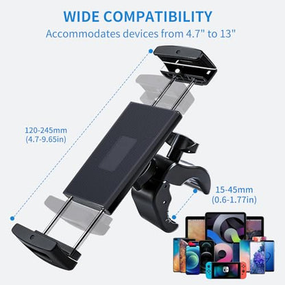 Tablet Holder Mount for Spin Bike,Phone iPad Holder Stand for Treadmill，Stationary Bicycle, Microphone Stand,Stroller, Gym,Tablet Clamp Fit for iPad Pro 12.9, Galaxy Tabs, iPhones,4.7-13”