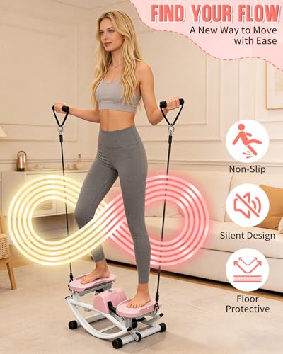 Rocking Stepper for Exercise at Home, 3D Motion Stair Stepper with Resistance Bands & Digital Display, Side to Side Low-Impact Balance Board, 330 LBS Capacity Full Body Workout Exercise Equipment