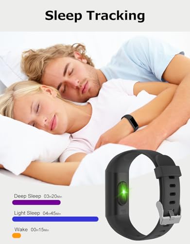 Cloudpoem Fitness Tracker, Fitness Watches for Men Women with 24/7 Heart Rate Monitor Sleep Tracker Step/Calorie Counter Stopwatch Pedometer IP68 Waterproof (Dark Black)
