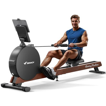 MERACH Pro-Grade Rowing Machines for Home, Smart Magnetic Rowing Machine with Self-Generation, Double Resistance and 400 LBS MAX Load, Wooden Tracks for Silent Sliding - style: R7-self-generating electricity