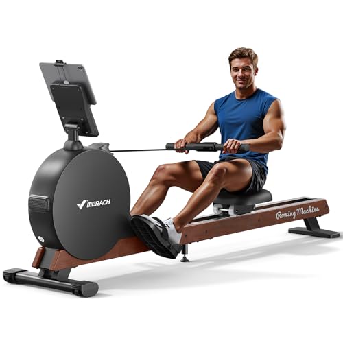 MERACH Pro-Grade Rowing Machines for Home, Smart Magnetic Rowing Machine with Self-Generation, Double Resistance and 400 LBS MAX Load, Wooden Tracks for Silent Sliding - style: R7-self-generating electricity