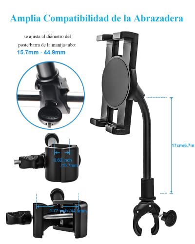 Exercise Bike Tablet Holder for Peloton, Gooseneck Treadmill Tablet Mount - Spin Bike Handlebar for Indoor Stationary Bicycle, Elliptical, Stroller for iPad, iPhone, Galaxy Tab/Z Fold, Kindle, 4.7-13"