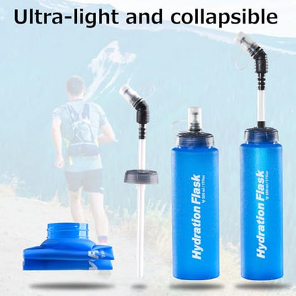 Azarxis TPU Soft Flask Collapsible Water Bottles BPA-Free 250ml 350ml 500ml for Hydration Vest Pack Running Hiking Cycling Climbing - color: Blue 500ml / 16.9oz - 2 Pack