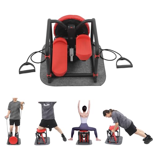 Mini Stepper with Bands & Monitor - 330LBS Hydraulic Full Body Workout, Silent Space Saving Exercise Equipment for Home Cardio, Arms, Legs & Glutes - color: Red