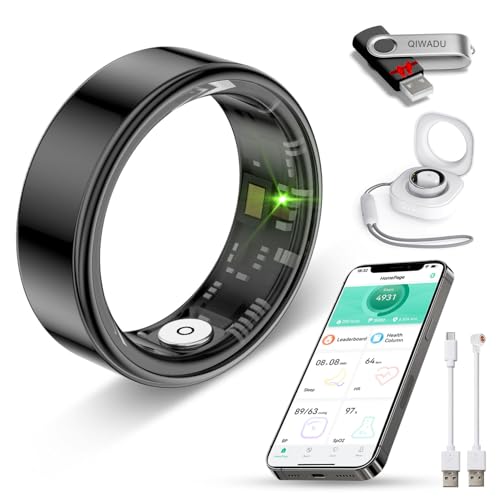 Smart Ring for Women Men Health Tracker - IP68 Waterproof Fitness Ring with Heart Rate/Blood Oxygen/Blood Pressure/Sleep Tracker/Step/Calories for iOS and Android,No Subscription Fee,Black 9
