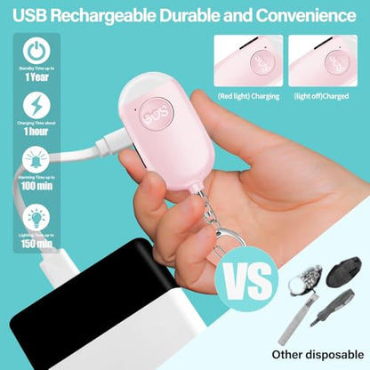 Hion Personal Safety Alarm for Women, Rechargeable 130dB Self Defense Alarm Keychain with LED Flashlight, Emergency Safe Sound Security for Children Elderly College Girls Men, Pink - color: Pink