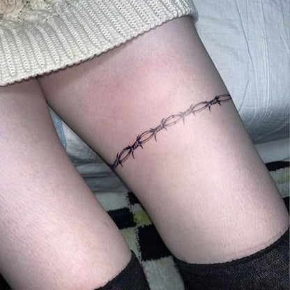 Semi Permanent Tattoo, Dark Flying Dragon & Barbed Wire Design, Small - color: bat & thorn