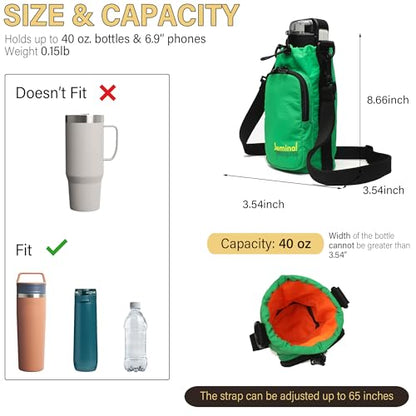 JEMINAL Water Bottle Sling Crossbody Bag with Strap, Small Cross Body Sling with Pockets for 20-40 oz Water Bottle, Keys, Cash, Phone - color: Green
