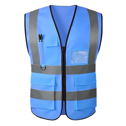 High Visibility Safety Vest with Reflective Strips & Pockets - color: Blue, size: Small