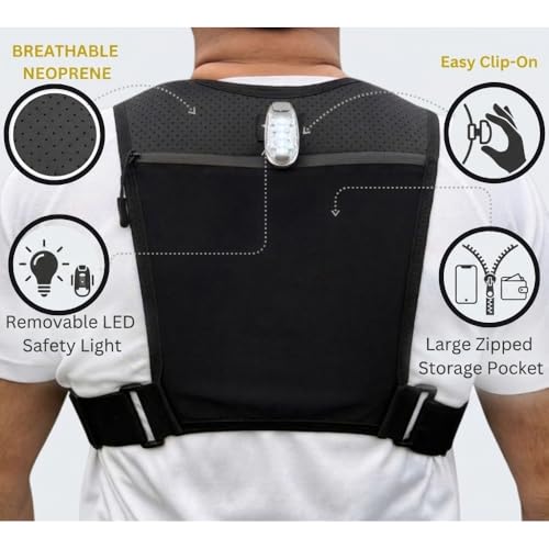 Running Vest for Women and Men, Adjustable Running Vest with Phone Holder, Hydration Vest with 500ml Soft Flask and 3 LED Lights, Reflective Running Backpack for Hiking, Cycling and Running