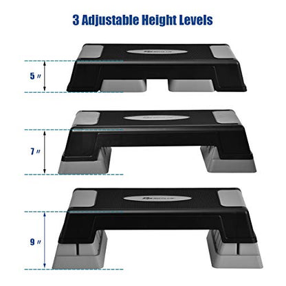 Goplus 30'' Aerobic Stepper with Risers, 5” 7” 9” Levels Height Adjustable, Workout Fitness Exercise Step Platform Trainer with Non-Slip Foot Pads, for Home/Gym