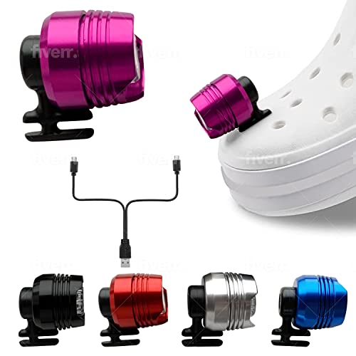 Rechargeable Lights for Crocs, 2 Pack LED Lights for Croc, Waterproof Aluminum Alloy Accessories for Crocs, Headlights for Crocs for Boys, Girls, Men, Women, Adults, Kids (Pink) - color: Pink