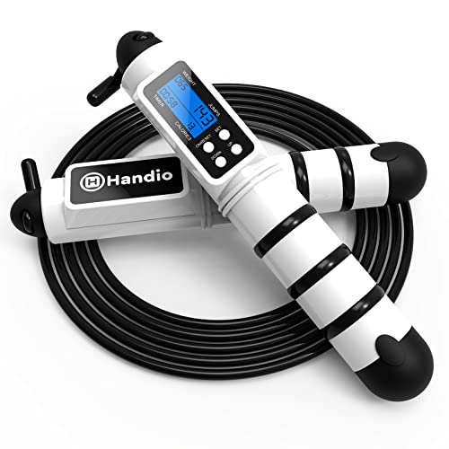 Jump Rope, H Handio Jump Rope with Counter, Workout Jumping Rope with Steel Ball Bearings, Adjustable Length Speed Skipping Rope for Men Women Kids Home Gym, Crossfit, Fitness Exercise - color: White