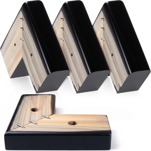 Geelin 8 Pack Wooden Furniture Risers 1 Inch High L‑Shaped Bed Risers with Metal Screws and Anti-Slip Pads Furniture Legs Couch Legs Replacement Sofa Feet for Coffee Table Bed Dresser (Black) - color: Black, size: 1 Inch