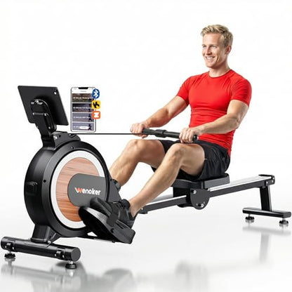 Wenoker Rowing Machine for Home, Magnetic Rower Machine, 350 LB Weight Capacity, 16-Level Silent Resistance Row Machine for Gym Exercise - color: Wood grain-APP