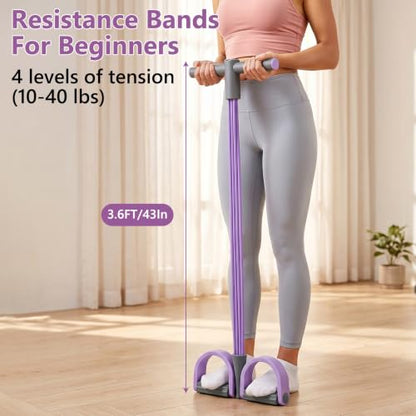 Pedal Resistance Band with Handle - size: 4 levels（Purple）