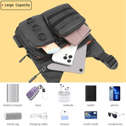 Criuage Chest Bag for Men, Lightweight Adjustable Running Vest, Water Resistant EDC Chest Pack with Water Bottle Pocket, Breathable Back Pad for Hiking Cycling Fishing Travel (Black) - color: Black