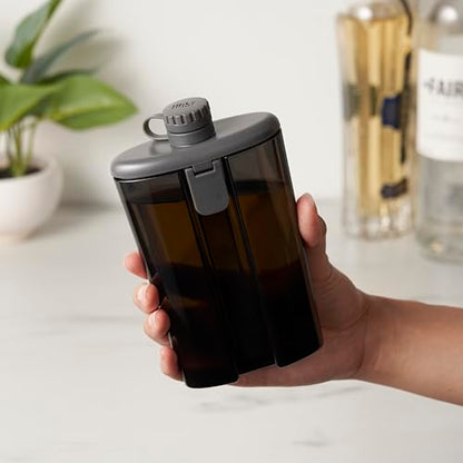 Host Easy-Fill Hip Liquor Flask for Alcohol with Hinged Refill Lid and Hinged Lid, Dishwasher Safe BPA-Free Plastic, Grey, 6 Oz, Set of 1