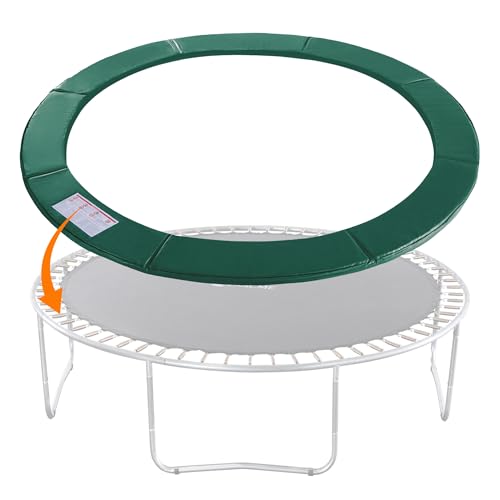 Exacme Trampoline Pad Replacement 16 15 14 13 12 10 8 Foot, Waterproof Safety Spring Cover Round Frame Pad, No Hole for Pole - color: Green, size: Fit 13FT Frame Only, style: Without Opening Design