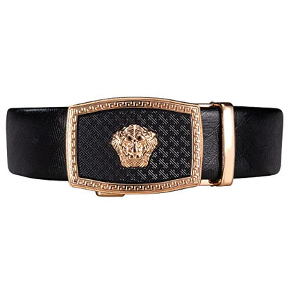 Dubulle Mens Ratchet Belt Gold Click Buckle Adjustable Leather Belts - color: Golden Gorilla, size: Adjustable from 24" to 38" Waist