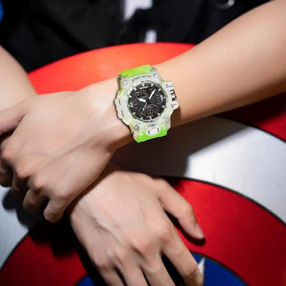 FANMIS Men's Analog Digital Sports Watch 50M LED Backlight Military Watch - color: Transparent Green