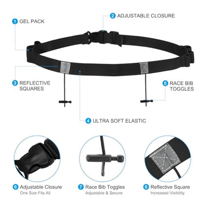 PATIKIL Triathlon Belt Bib Holder, Elastic Marathon Race Number Belt Marathon Running Race Belt with 6 Gel Loops for Marathon Racing Cycling, Black - color: Black