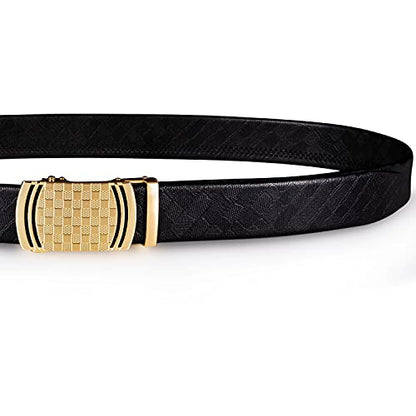 Dubulle Mens Ratchet Belt Gold Click Buckle Adjustable Leather Belts - color: Gold Plaid, size: Adjustable from 24" to 38" Waist