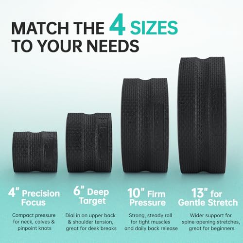 GymCope Back Roller Wheel 4 Pack Spine-Safe Groove, for Whole Family Yoga - color: Black, size: 4"+6"+10"+13"