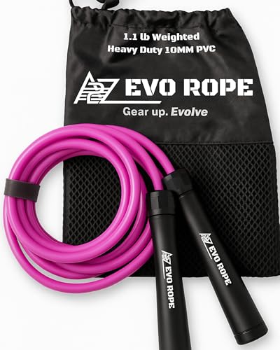 Evo Rope | 1.1LB Weighted Jump Rope for Women & Men – Adjustable 10mm Heavy PVC Skipping Rope for Fitness, Ideal for High-Intensity Training, MMA, Boxing, CrossFit, Weight-loss Workouts