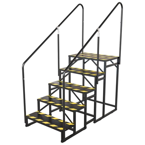 5 Step RV Stairs, Hot Tub Steps, Outdoor Spa Step Ladder with Handrail,Portable Economy 5th Wheel Stair for Travel Trailer, Motor Home, Camper and Porch - size: RV Stairs - 5 Step with Double Handrail