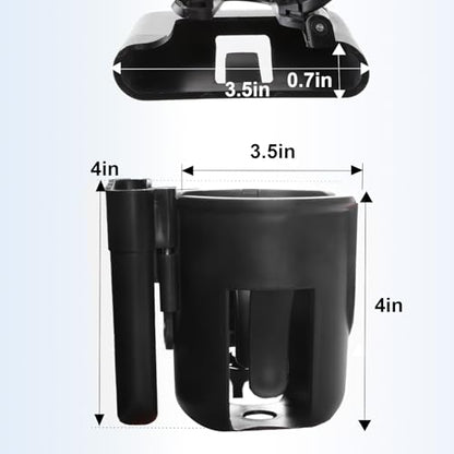 WHLICKS 2-in-1 Walker Cup Holder with Reversible Phone Holder，Fit for Wheelchair, Rollator, Scooter, Bike, Mobility, Camper, Stroller with Sturdy,Rotatable,Adjustable and Anti - Slip Clip - size: Reversible