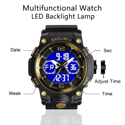 Military Digital Watches for Men Waterproof Work Mens Watch Sports - color: G-Gold2