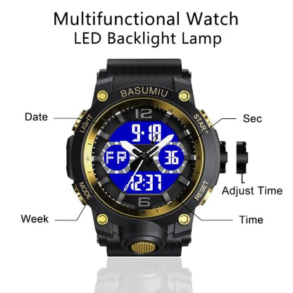 Military Digital Watches for Men Waterproof Work Mens Watch Sports - color: G-Gold2