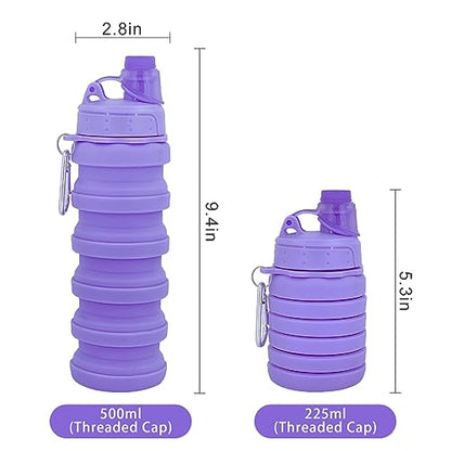 Collapsible Water Bottles Travel water bottle Sports Portable Sport Water Bottle Reusable Water Bottles comes with mountaineering Buckle 500ml silicone Water-proof camping water bottle - color: Green+Light grey, style: 2 pack