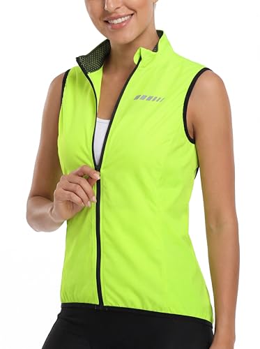 qualidyne Women's Windproof Cycling Vest, Full-Zip Bike Jacket with Pocket - color: Yellow, size: XX-Large