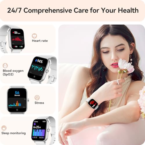 Gydom Smart Watches for Women Men [Alexa Built-in, 1.8"] Smartwatch with Heart Rate/SpO2/Sleep/Stress, 101+ Sports Modes, IP68 Waterproof, Pedometer Fitness Tracker for iOS Android Phones, White - color: White