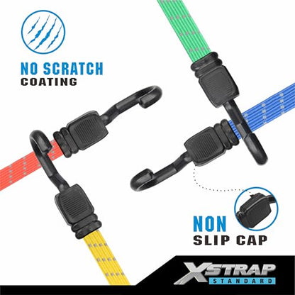 XSTRAP STANDARD 8-Pack Flat Reflective Bungee Cord with Hooks Elastic Strap - color: Reflective