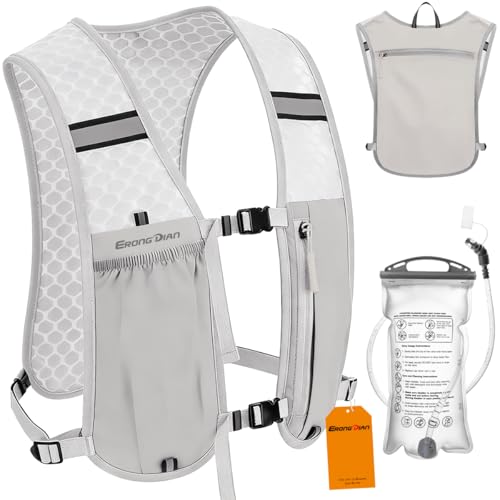 Running Vest Hydration Backpack for Men Women, Lightweight Breathable Hydration Packs, Adjustable Chest Straps Daypack, Reflective Water Running Vest for Marathon, Trail, Hiking, Cycling - color: Grey