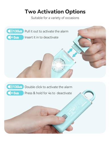 TECKNET Rechargeable Personal Safety Alarm for Women, 2-Pack 130dB Personal Alarm with SOS Strobe Light, Low Battery Notice, Keychain Alarms Loud Siren for Girls Kids Elderly - color: 1 Black & 1 Blue