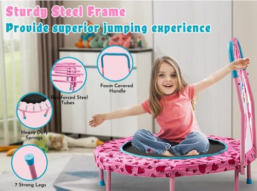 SSLine No-Gap 36'' Trampoline for Kids Toddler with Safety Pad, 36 inch Mini Trampoline with Heavy Duty Frame Indoor, Small Trampolines Max Load 220lbs, Gifts for Boys and Girls - color: Pink
