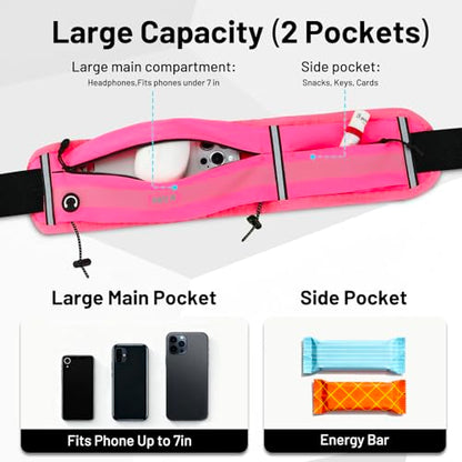 MIER Running Belt for Women & Men, Fanny Pack with Marathon Bib Clip, Pink - color: Pink