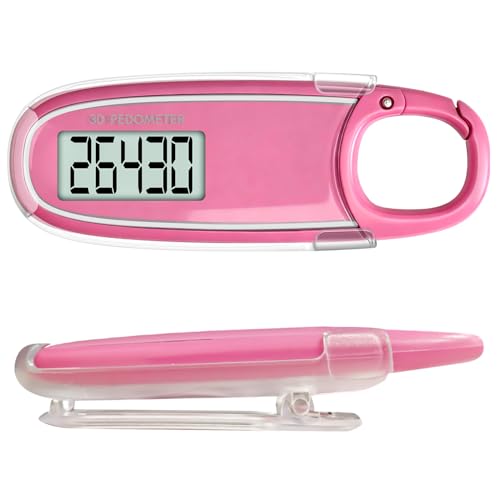 3D Pedometer for Walking with Removable Clip and Carabiner Simple Step Counter for Walking Accurate Clip On Step Tracker for Men Women Kids - color: Pink