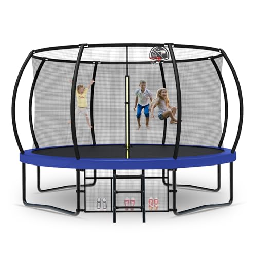 Tatub12 14 15 16FT Large Trampoline Outdoor for Kids, Basketball Hoop/Net - color: Blue, size: 12FT with Storage Bag