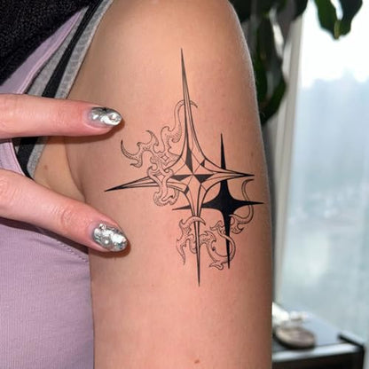 Semi Permanent Tattoo, Abstract Sharp Gothic Star Design, Medium - color: star