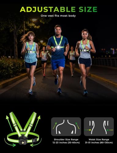 500LM Running Lights for Runners, 360° Reflective Safety Running Vest with Workout Display for Time, Steps & Distance, 45° Adjustable Beam, IPX4 Waterproof, for Night Running/Walking/Cycling/Jogging