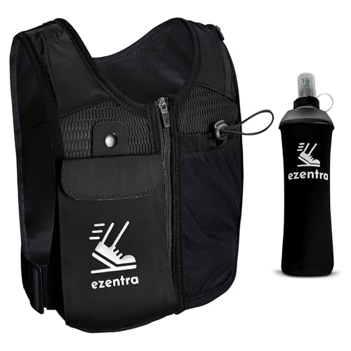Running Vest Zip, Reflective Running Vests with 6 Pockets, 500ml Hydration Bottle, Adjustable Chest & Waistband, Breathable Material, Chest Pack Gear, Phone Holder, Men & Women