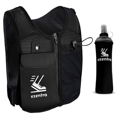Running Vest Zip, Reflective Running Vests with 6 Pockets, 500ml Hydration Bottle, Adjustable Chest & Waistband, Breathable Material, Chest Pack Gear, Phone Holder, Men & Women