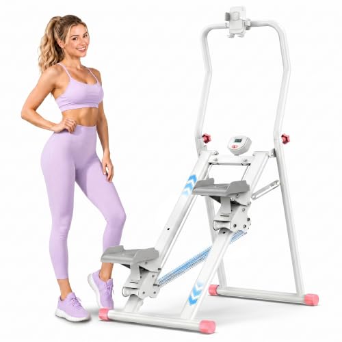 EPHESPORT Stair Stepper for Home with 3-Level High-Tension Resistance - color: White＆Pink